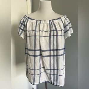Women’s Blue and White Plaid Top - Two by Vince Camuto - Size M - Off Shoulder